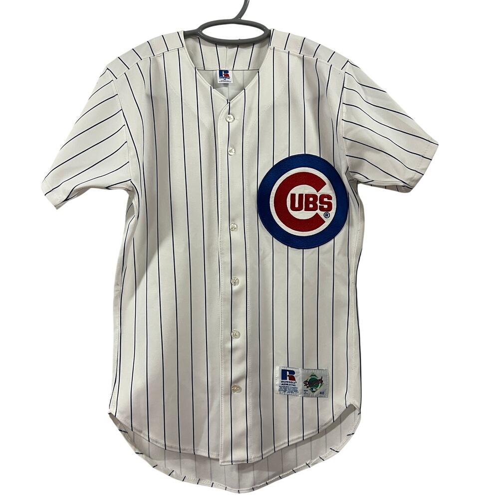 VTG Chicago Cubs Jersey Russell Athletic Diamond Collection Size 40 White Blue